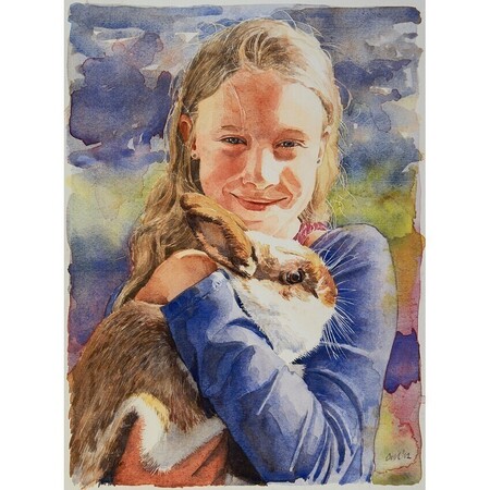 Portret Suzanne met haar konijn - Aquarel 2012