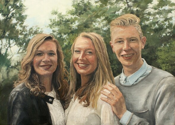 Olieverfportret van Eline, Katelijn en Jacob - 2016